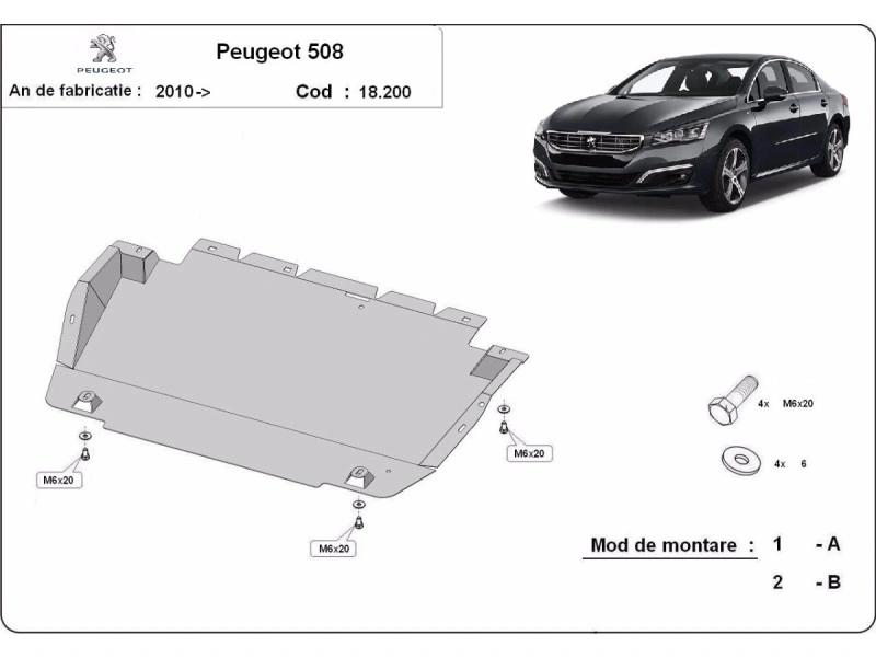 Bunnplate stål Peugeot 508 2010 - 2018 | Motordeksel - Beskyttelse deksel under motor – bilde 2