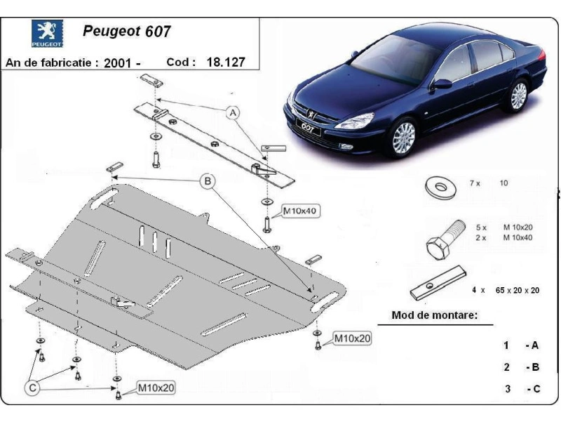 Bunnplate stål Peugeot 607 2001 - 2010 | Motordeksel - Beskyttelse deksel under motor – bilde 2