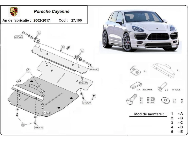 Bunnplate stål Porsche Cayenne 2002 - 2017 / Vw Touareg 7L 2002 - 2010 | Motordeksel - Beskyttelse deksel under motor – bilde 2
