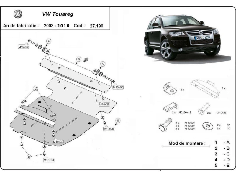 Bunnplate stål Porsche Cayenne 2002 - 2017 / Vw Touareg 7L 2002 - 2010 | Motordeksel - Beskyttelse deksel under motor – bilde 3