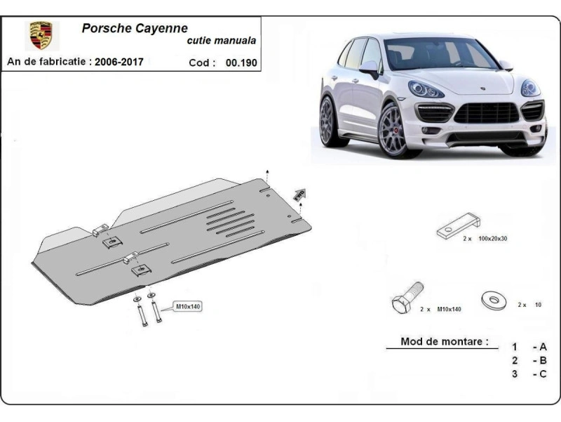 Bunnplate stål Porsche Cayenne 2006 - 2017 / Vw Touareg 7L 2003 - 2017 | Girkassedeksel for manuell girkasse - Beskyttelse deksel under girkasse