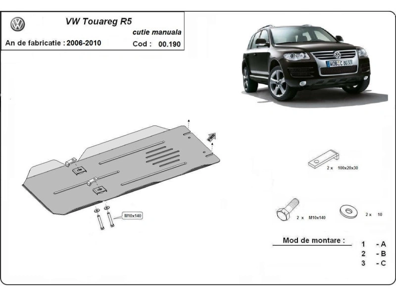 Bunnplate stål Porsche Cayenne 2006 - 2017 / Vw Touareg 7L 2003 - 2017 | Girkassedeksel for manuell girkasse - Beskyttelse deksel under girkasse – bilde 3