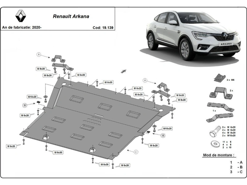 Bunnplate stål Renault Arkana 2020 -> | Motordeksel - Beskyttelse deksel under motor – bilde 2