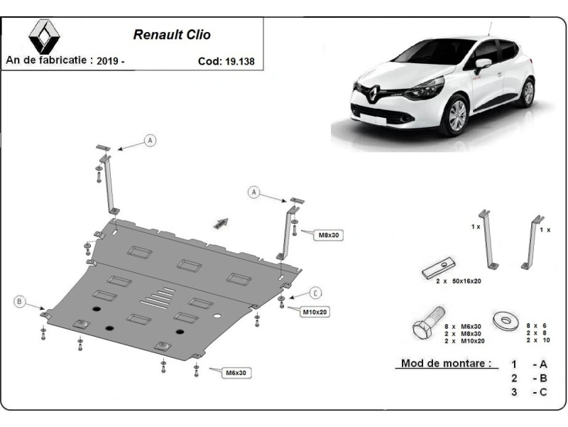 Bunnplate stål Renault Clio 5 2019 -> | Motordeksel - Beskyttelse deksel under motor – bilde 2
