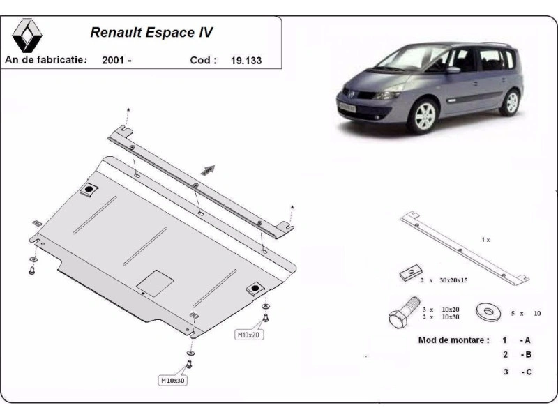 Bunnplate stål Renault Espace 4 2001 - 2014 | Motordeksel - Beskyttelse deksel under motor – bilde 2