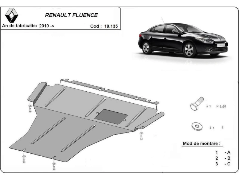 Bunnplate stål Renault Fluence 2010 - 2015 | Motordeksel - Beskyttelse deksel under motor – bilde 2