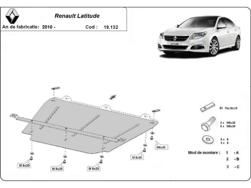 Bunnplate stål Renault Latitude 2010 - 2015 | Motordeksel - Beskyttelse deksel under motor – bilde 2