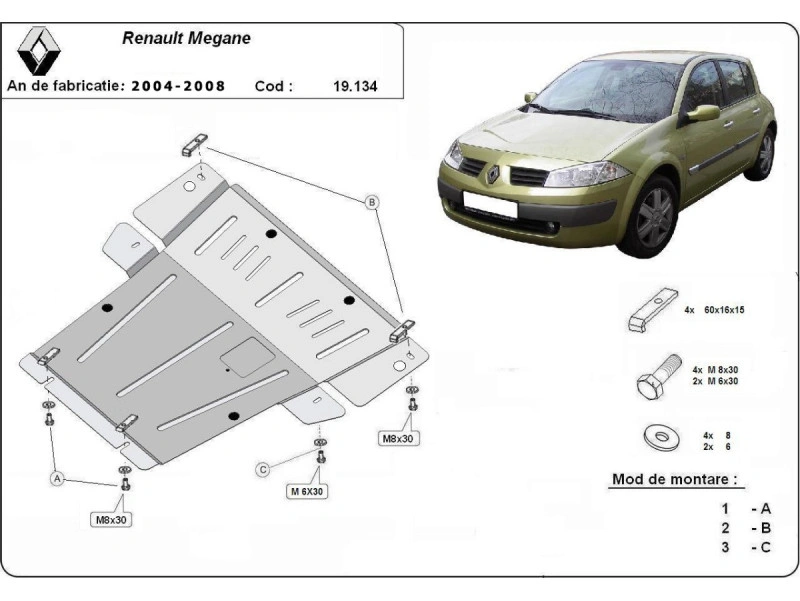 Bunnplate stål Renault Megane 2 2004 - 2008 | Motordeksel - Beskyttelse deksel under motor – bilde 2