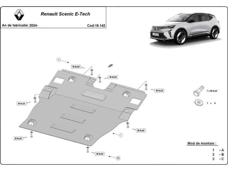 Bunnplate stål Renault Scenic E-Tech Electric 2024 -> | Motordeksel - Beskyttelse deksel under motor – bilde 2