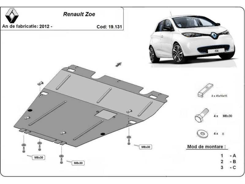 Bunnplate stål Renault Zoe 2012 -> | Motordeksel - Beskyttelse deksel under motor – bilde 2