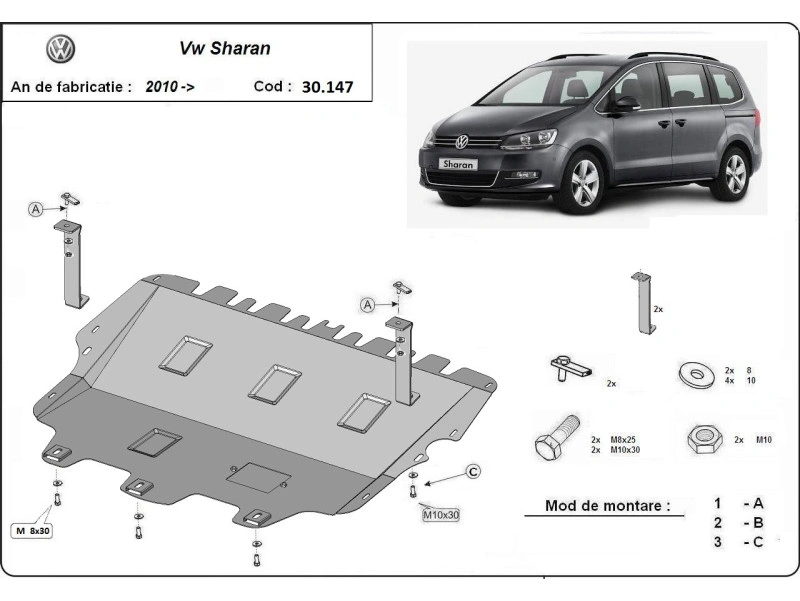 Bunnplate stål Seat Alhambra 2010 - 2020 / Vw Sharan 2010 - 2022 | Motordeksel - Beskyttelse deksel under motor – bilde 3