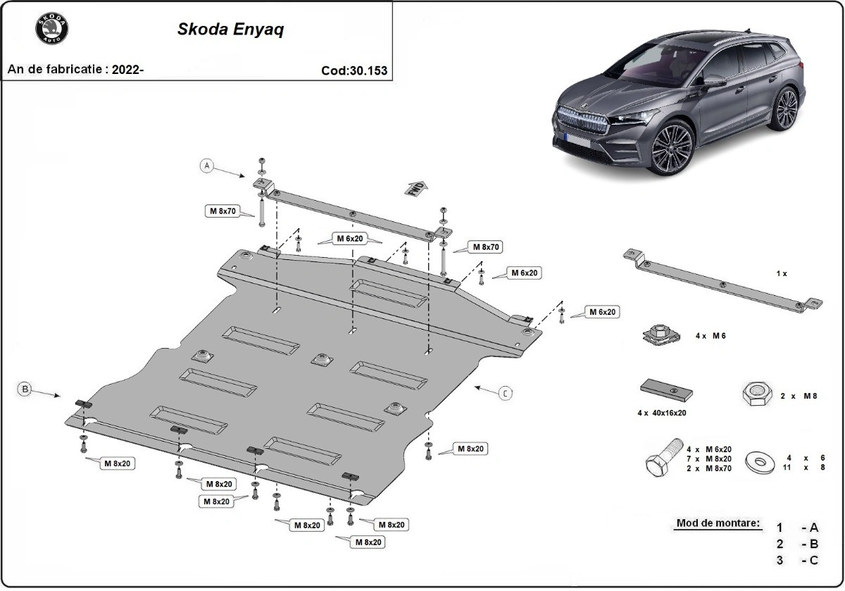 Bunnplate stål Skoda Enyaq iV / VW ID.3 / VW ID.4 / VW ID.5 / Audi Q4 e-Tron / Cupra Born | Motordeksel - Beskyttelse deksel under elmotor – bilde 2