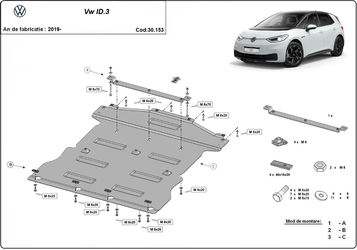 Bunnplate stål Skoda Enyaq iV / VW ID.3 / VW ID.4 / VW ID.5 / Audi Q4 e-Tron / Cupra Born | Motordeksel - Beskyttelse deksel under elmotor – bilde 8