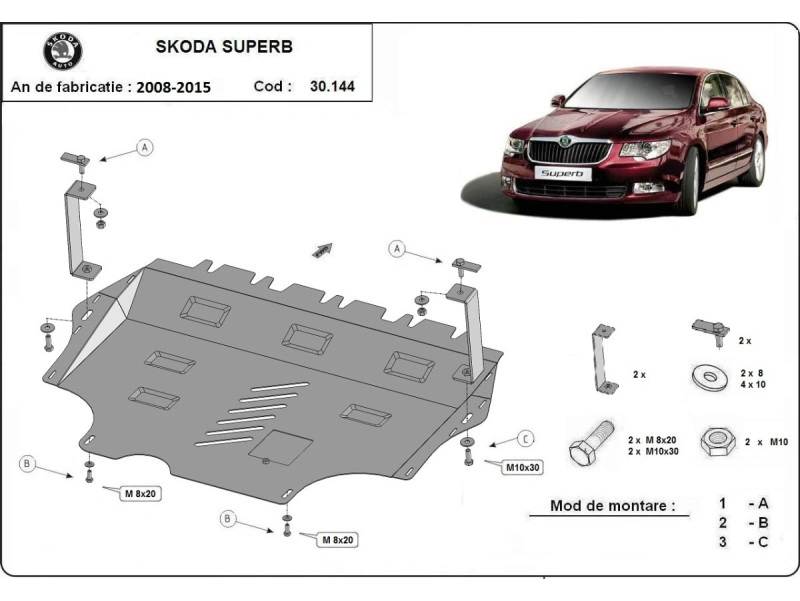 Bunnplate stål Skoda Superb / VW Caddy / VW Jetta / Skoda Yeti  | Motordeksel - Beskyttelse deksel under motor