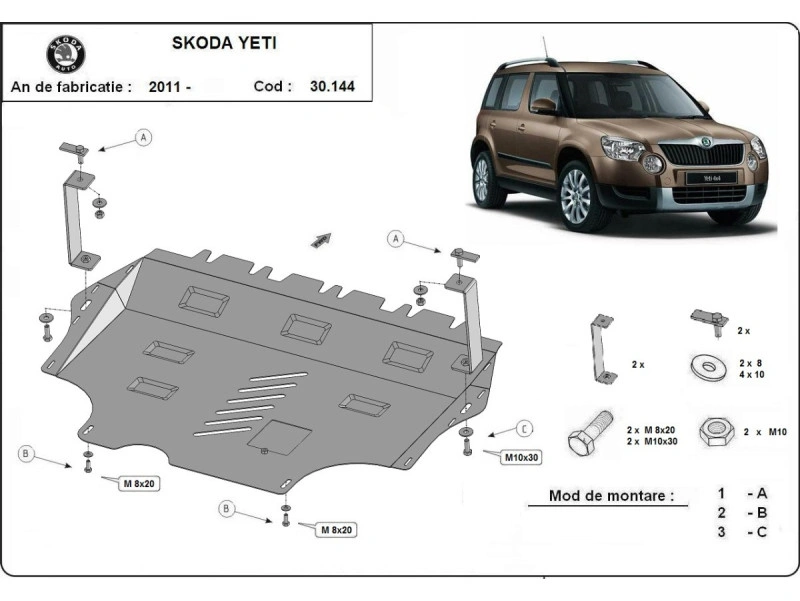 Bunnplate stål Skoda Superb / VW Caddy / VW Jetta / Skoda Yeti  | Motordeksel - Beskyttelse deksel under motor Image 14