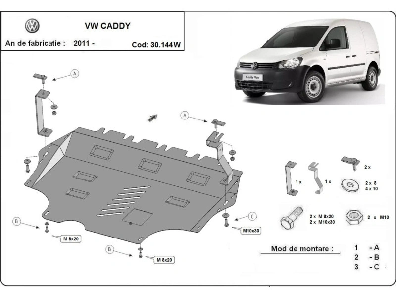 Bunnplate stål Skoda Superb / VW Caddy / VW Jetta / Skoda Yeti  | Motordeksel - Beskyttelse deksel under motor Image 16