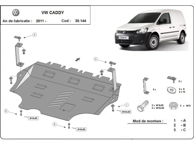 Bunnplate stål Skoda Superb / VW Caddy / VW Jetta / Skoda Yeti  | Motordeksel - Beskyttelse deksel under motor Image 17