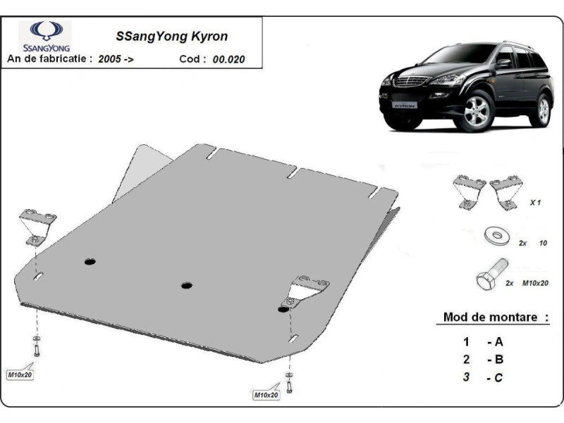 Bunnplate stål SsangYong Kyron 2005 - 2014 | Girkassedeksel - Beskyttelse deksel under girkasse – bilde 2