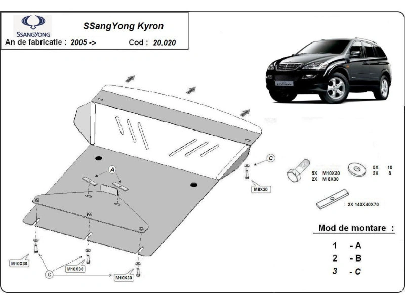 Bunnplate stål SsangYong Kyron 2005 - 2014 | Motordeksel - Beskyttelse deksel under motor – bilde 2