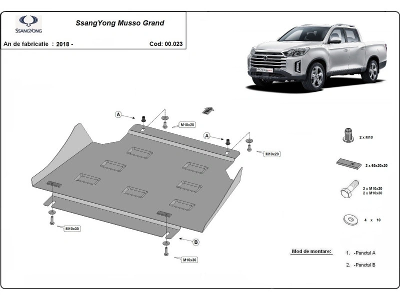 Bunnplate stål Ssangyong Musso Grand 2018 ->  | Girkassedeksel - Beskyttelse deksel under girkasse – bilde 2
