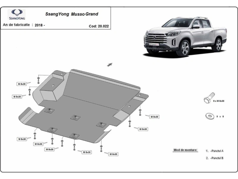 Bunnplate stål Ssangyong Musso Grand 2018 -> | Motordeksel - Beskyttelse deksel under motor – bilde 2