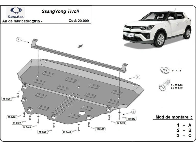 Bunnplate stål SsangYong Tivoli 2015 - 2023 | Motordeksel - Beskyttelse deksel under motor – bilde 2
