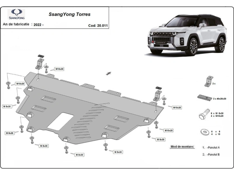 Bunnplate stål Ssangyong Torres 2022-> | Motordeksel - Beskyttelse deksel under motor – bilde 2