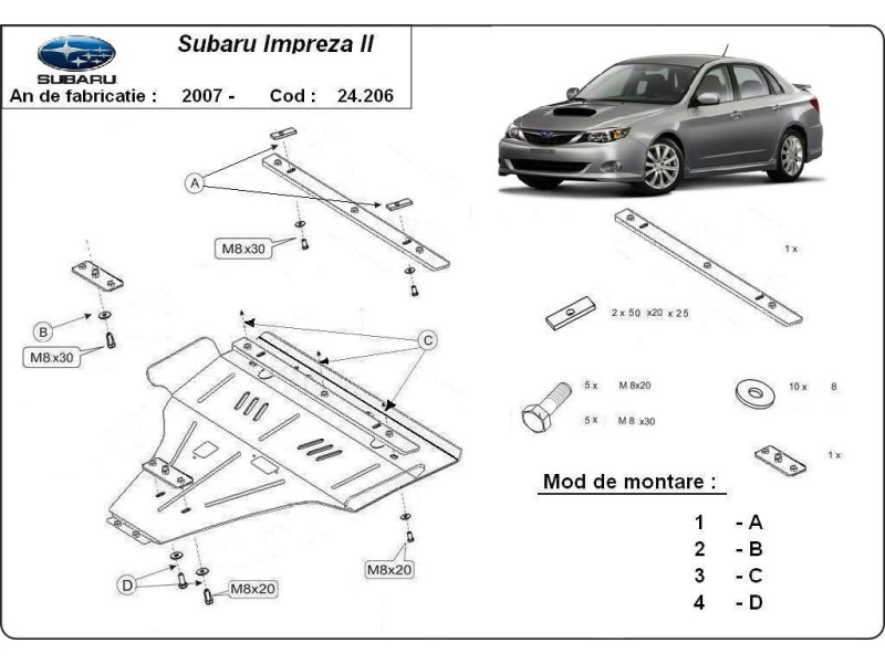 Bunnplate stål Subaru Impreza 2007 - 2016 | Motordeksel - Beskyttelse deksel under motor