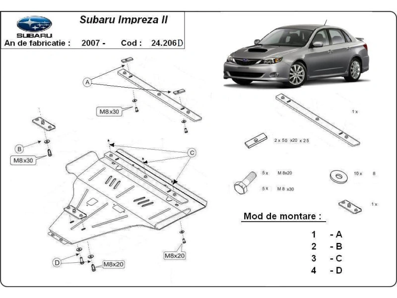 Bunnplate stål Subaru Impreza 2007 - 2016 | Motordeksel - Beskyttelse deksel under motor