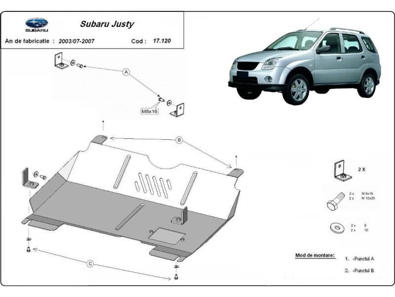 Bunnplate stål Subaru Justy 2003 - 2007 | Motordeksel - Beskyttelse deksel under motor