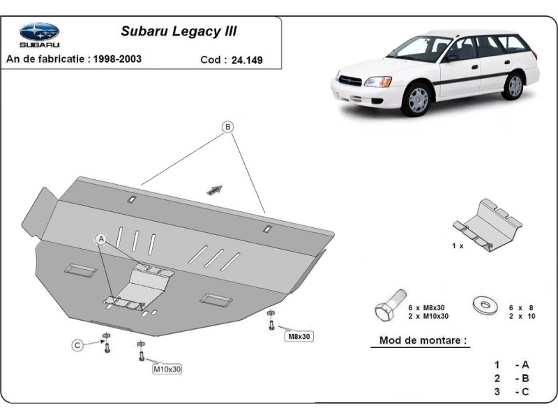 Bunnplate stål Subaru Legacy III 1998 - 2003 | Motordeksel - Beskyttelse deksel under motor – bilde 2