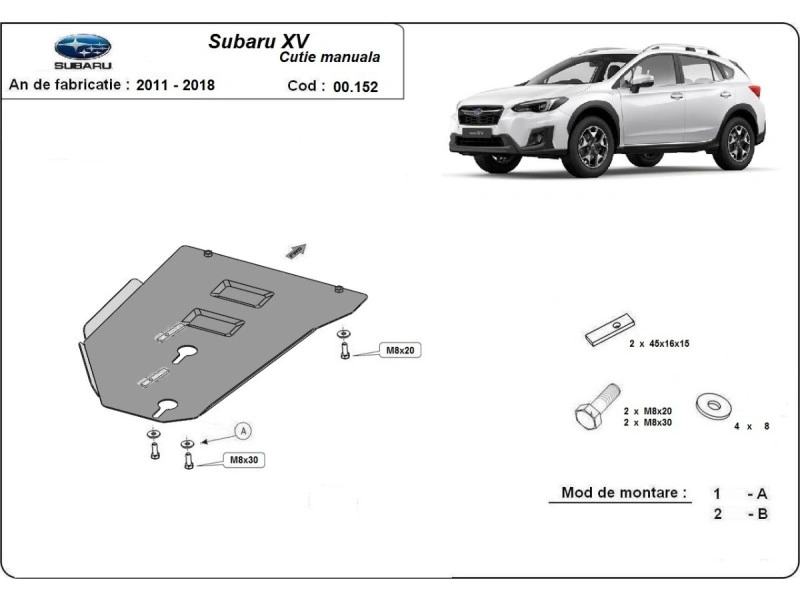 Bunnplate stål Subaru XV 2011 - 2017 | Girkassedeksel for manuell girkasse - Beskyttelse deksel under girkasse – bilde 2