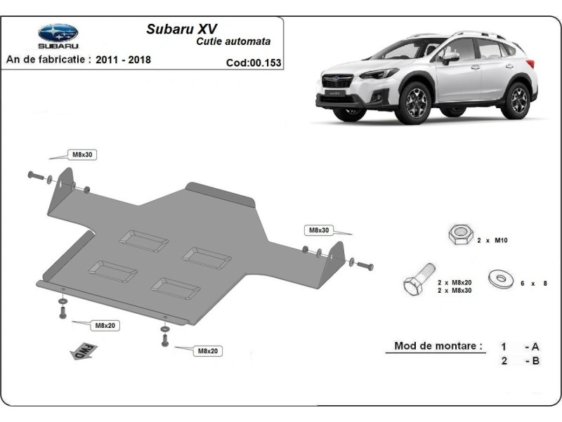 Bunnplate stål Subaru XV 2011 - 2018 | Girkassedeksel for automatgir - Beskyttelse deksel under girkasse – bilde 2