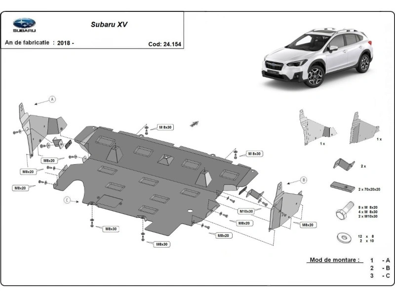 Bunnplate stål Subaru XV 2018 - 2022 | Motordeksel - Beskyttelse deksel under motor