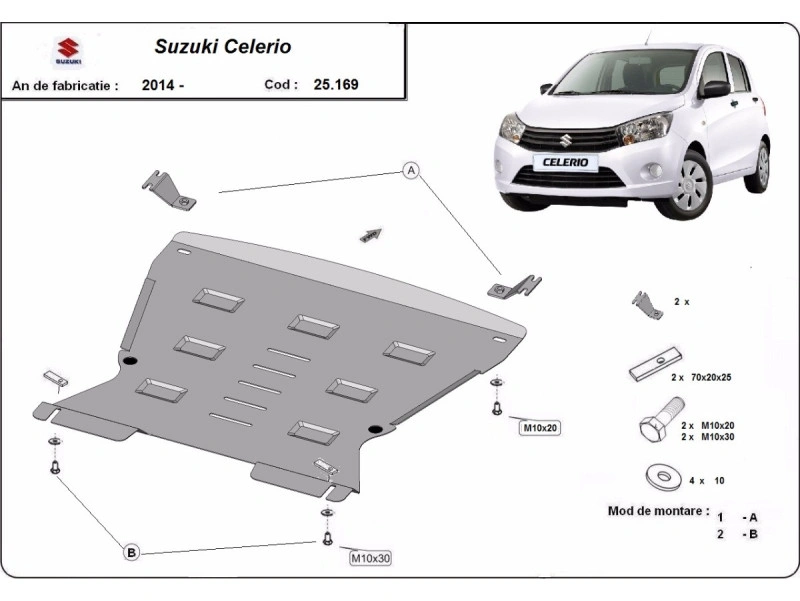 Bunnplate stål Suzuki Celerio 2014 -> | Motordeksel - Beskyttelse deksel under motor