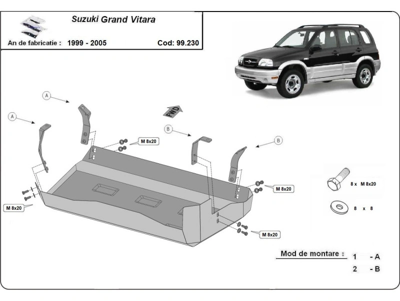 Bunnplate stål Suzuki Grand Vitara 1999 - 2005 | Drivstofftankdeksel - Beskyttelse deksel under dieseltank Image 2