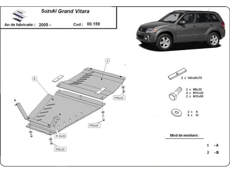 Bunnplate stål Suzuki Grand Vitara 2 2005 - 2019 | Girkassedeksel - Beskyttelse deksel under girkasse – bilde 2