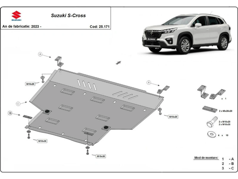 Bunnplate stål Suzuki S-Cross 2023 -> | Motordeksel - Beskyttelse deksel under motor – bilde 3