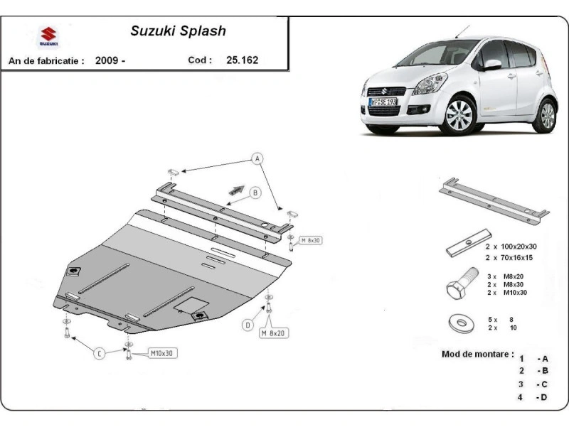 Bunnplate stål Suzuki Splash 2009 - 2016 | Motordeksel - Beskyttelse deksel under motor – bilde 2