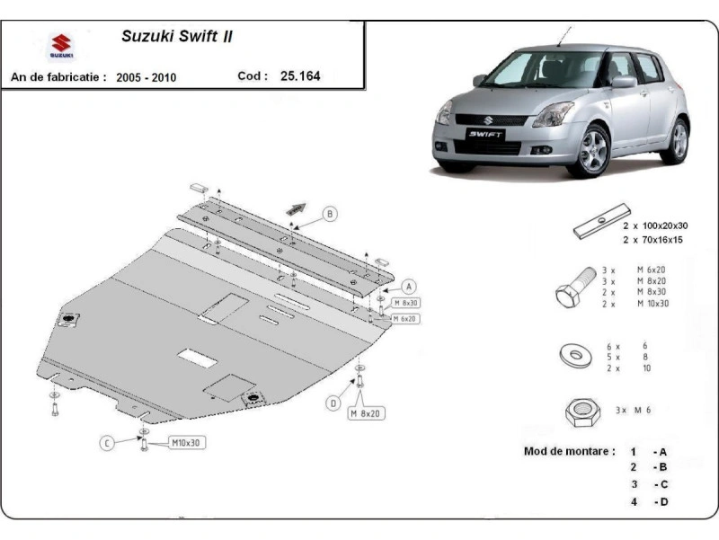 Bunnplate stål Suzuki Swift 2 2005 - 2010 | Motordeksel - Beskyttelse deksel under motor
