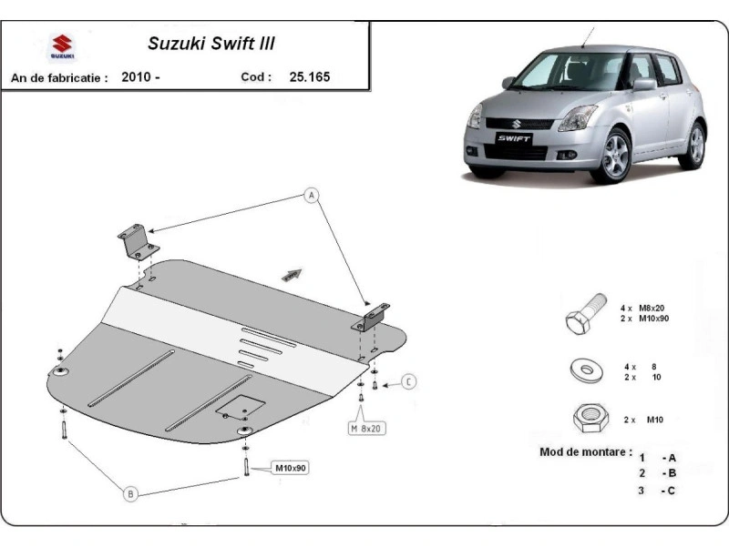 Bunnplate stål Suzuki Swift 3 2010 - 2017 | Motordeksel - Beskyttelse deksel under motor – bilde 2
