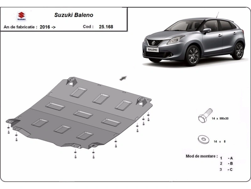 Bunnplate stål Suzuki Swift I Baleno 2016 -> | Motordeksel - Beskyttelse deksel under motor – bilde 2