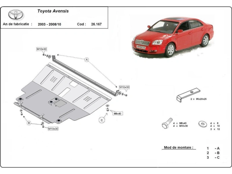 Bunnplate stål Toyota Avensis 2003 - 2008 |  Motordeksel - Beskyttelse deksel under motor Image 2