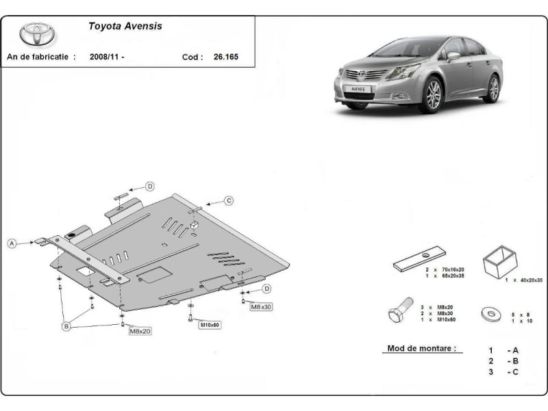 Bunnplate stål Toyota Avensis 2008 - 2018 | Motordeksel - Beskyttelse deksel under motor