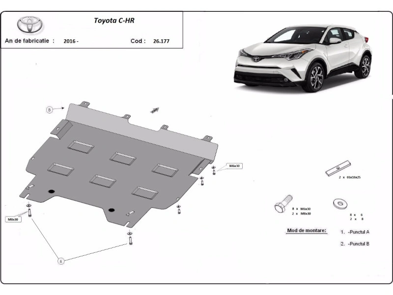 Bunnplate stål Toyota C-HR 2016 -> | Motordeksel - Beskyttelse deksel under motor – bilde 2