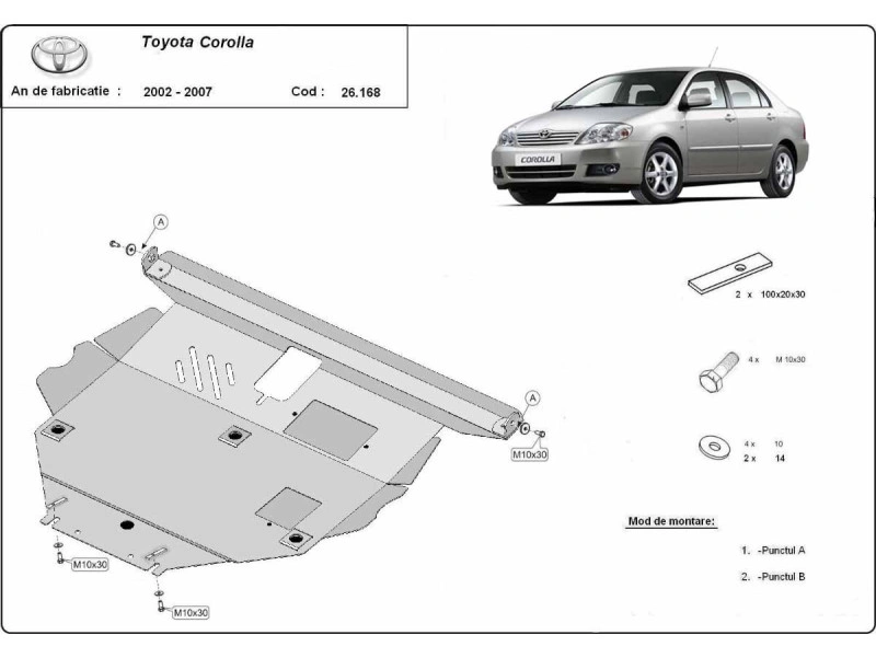 Bunnplate stål Toyota Corolla (E120 / E130) 2002 - 2007 | Motordeksel - Beskyttelse deksel under motor – bilde 2