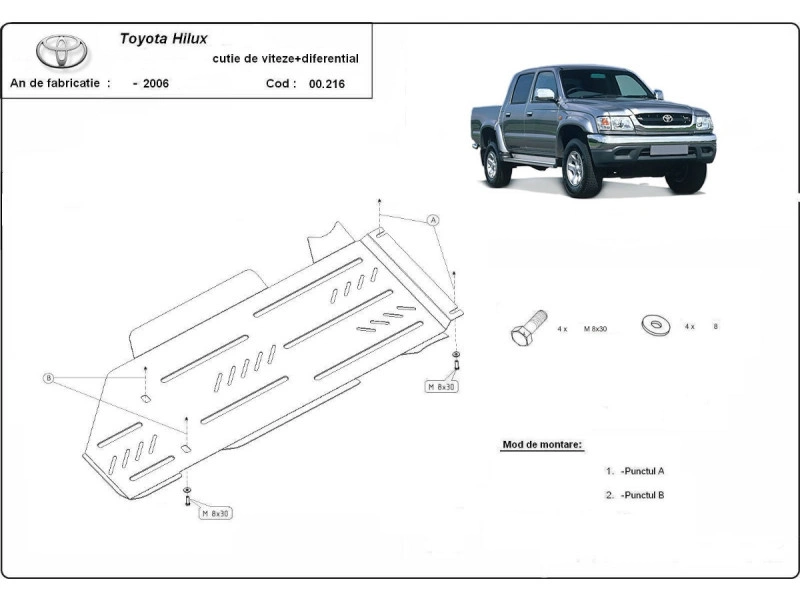 Bunnplate stål Toyota Hilux 2000 - 2004 | Girkassedeksel - Beskyttelse deksel under girkasse – bilde 2