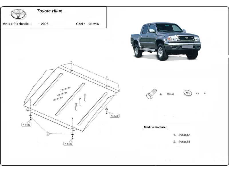 Bunnplate stål Toyota Hilux 2000 - 2004 | Motordeksel - Beskyttelse deksel under motor Image 1