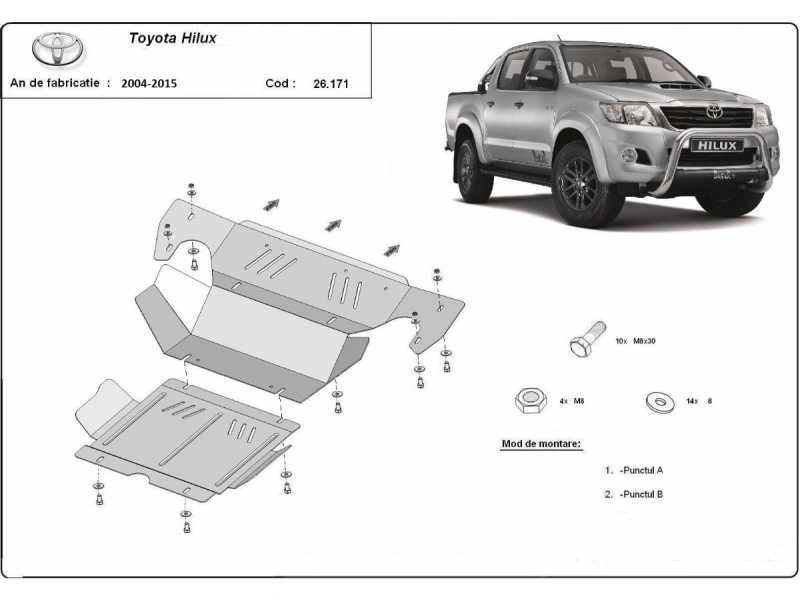 Bunnplate stål Toyota Hilux 2004 - 2015 | Motordeksel - Beskyttelse deksel under motor – bilde 2
