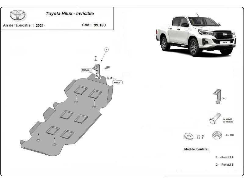 Bunnplate stål Toyota Hilux Invincible 2021 -> | Drivstofftankdeksel - Beskyttelse deksel under dieseltank Image 2